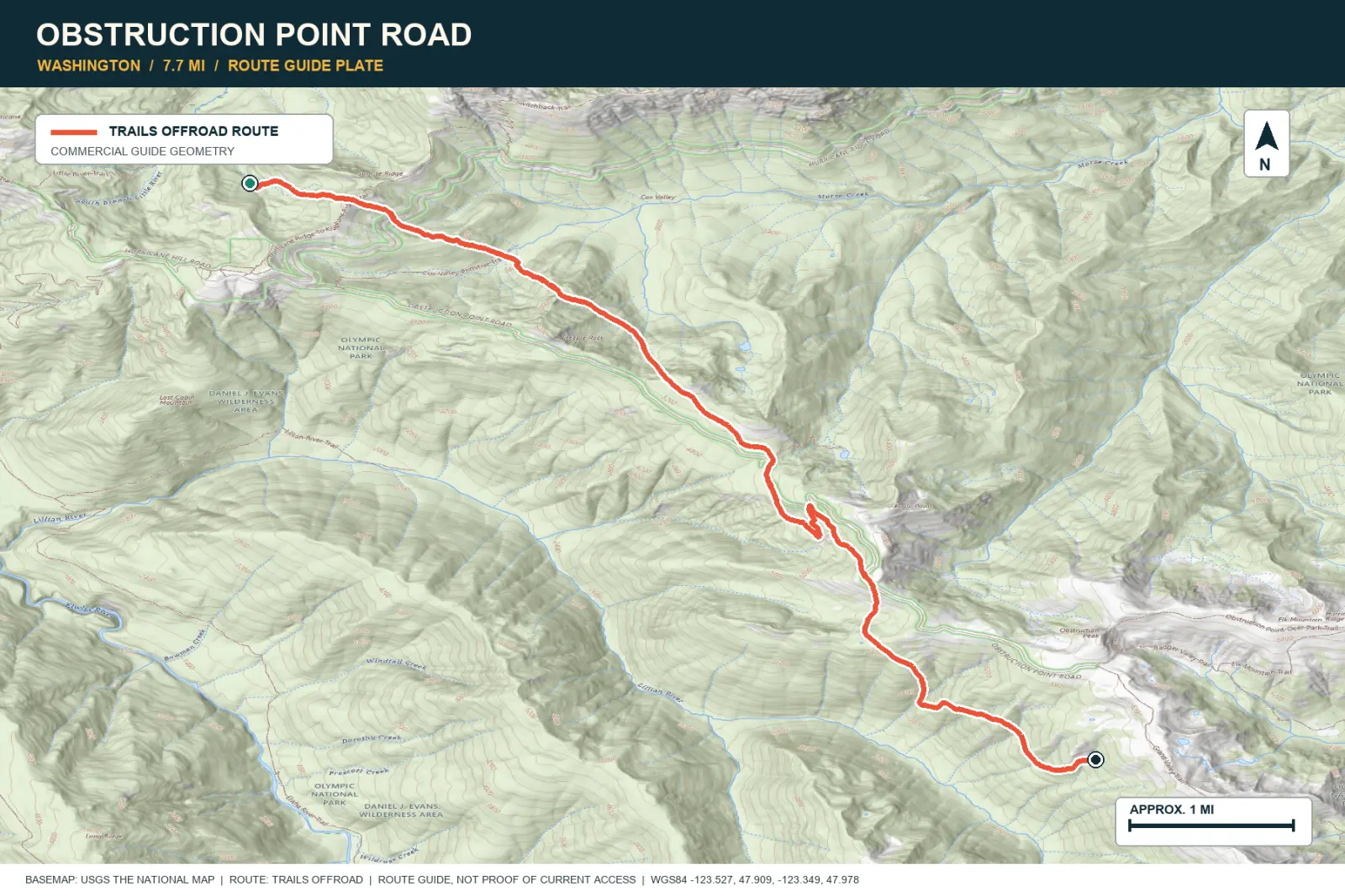 Topographic route map for Obstruction Point Road