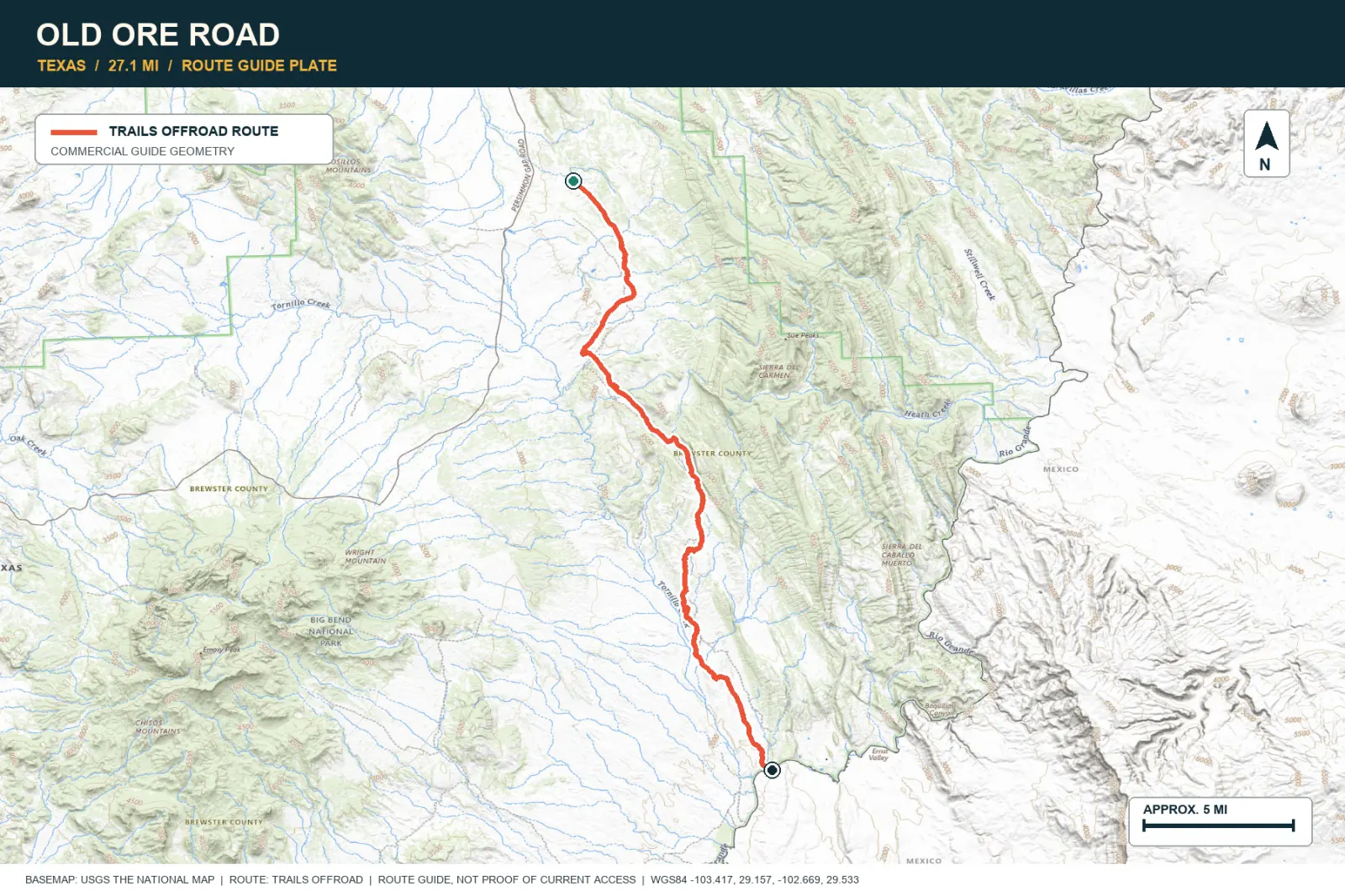 Topographic route map for Old Ore Road