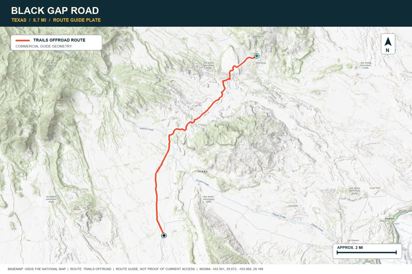 Topographic route map for Black Gap Road