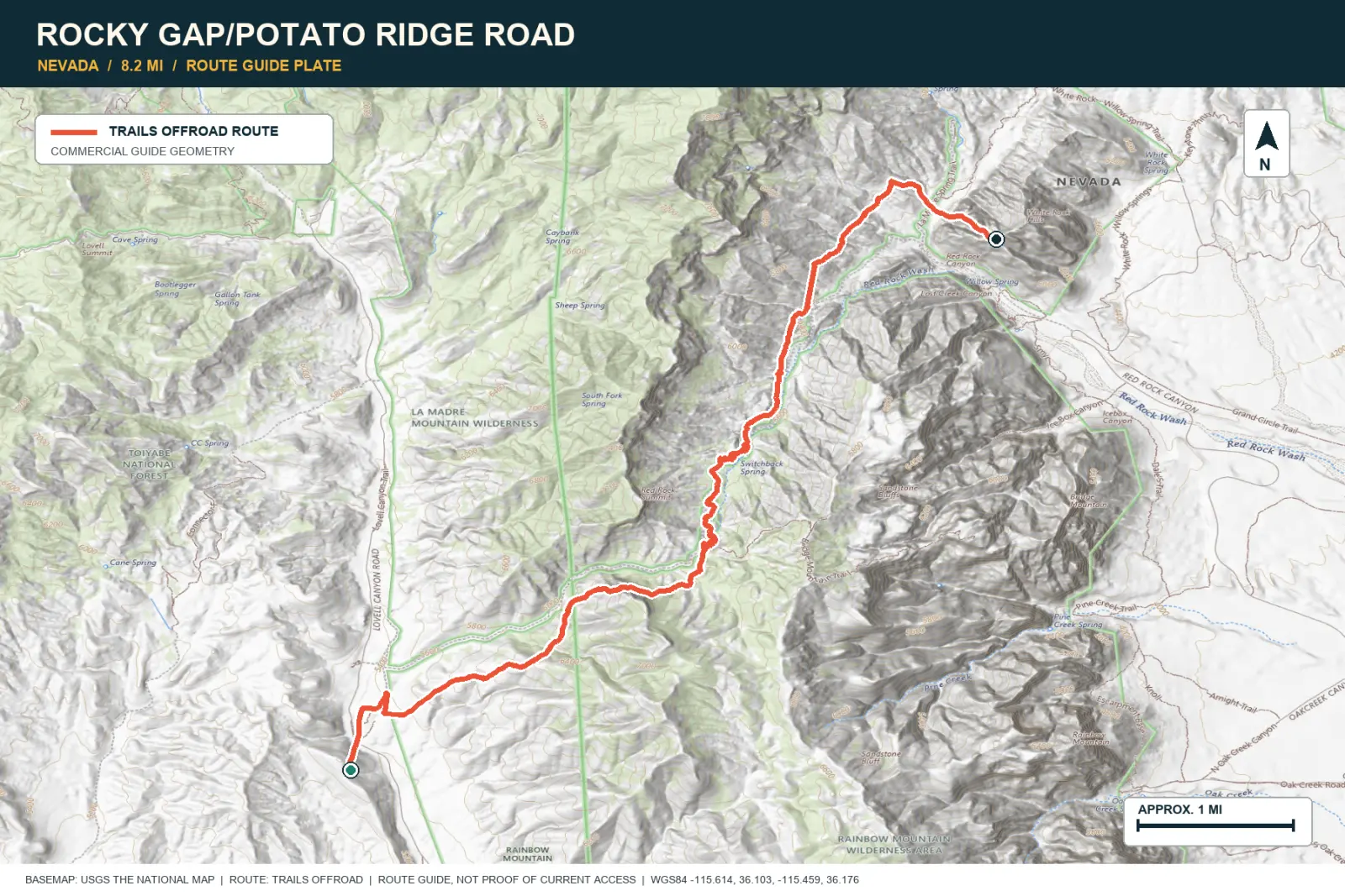 Topographic route map for Rocky Gap/Potato Ridge Road