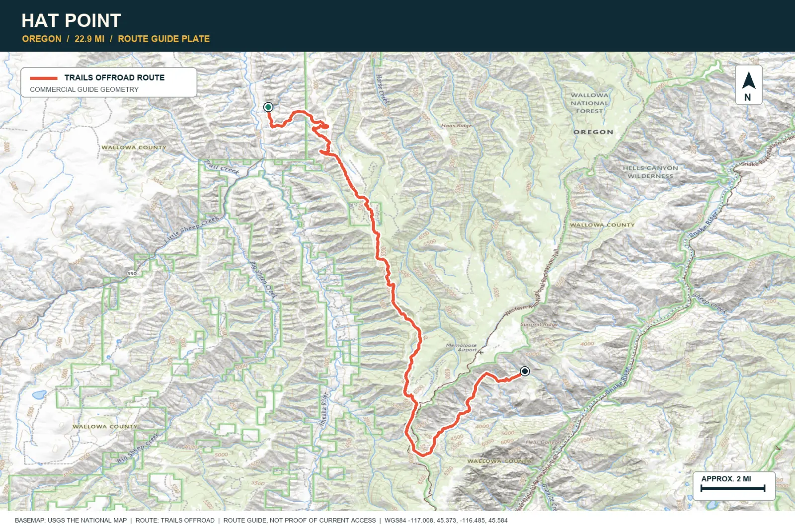 Topographic route map for Hat Point