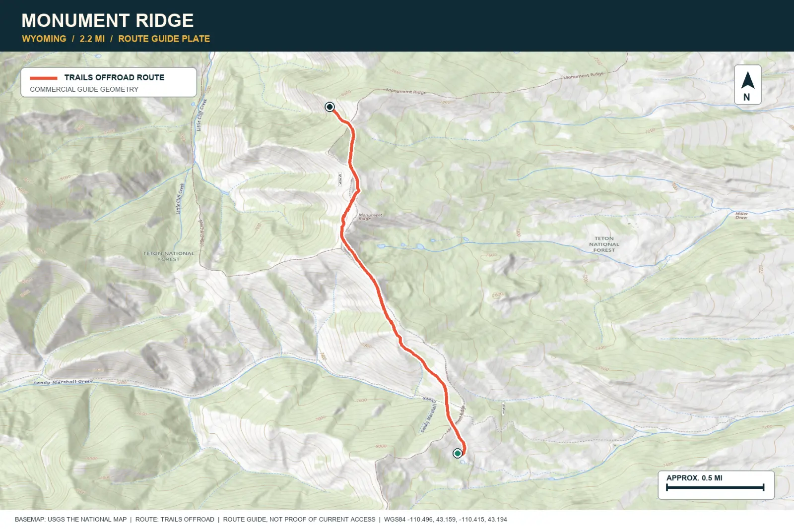 Topographic route map for Monument Ridge
