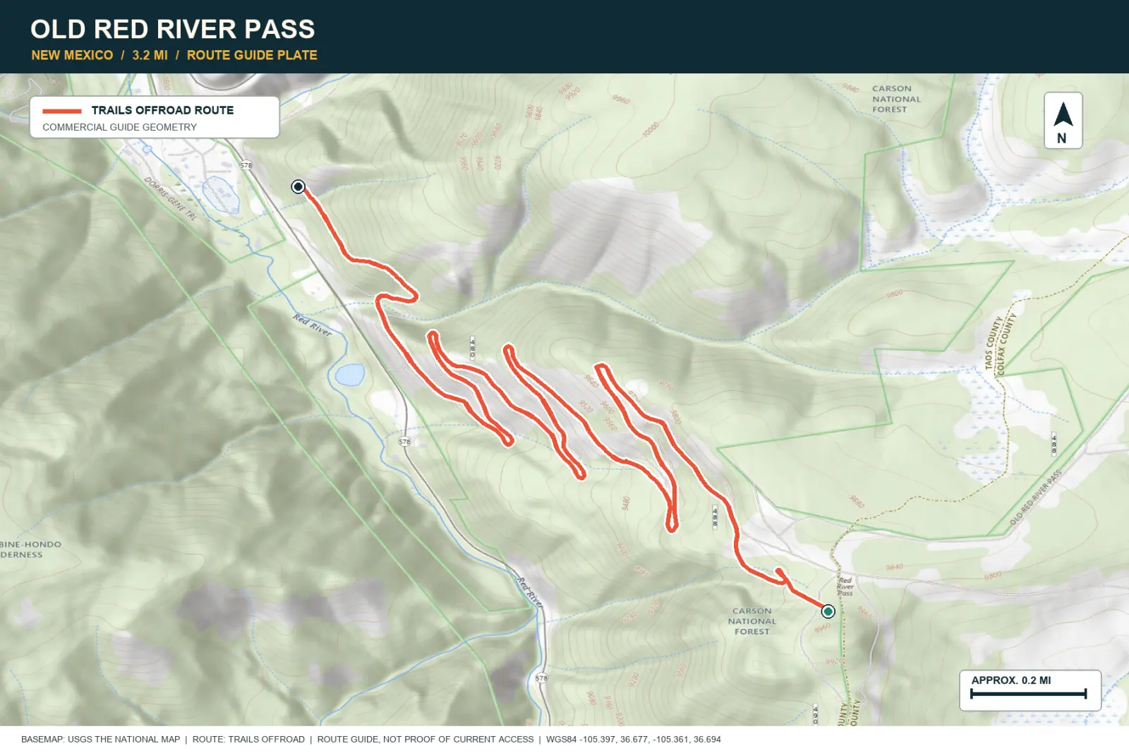 Topographic route map for Old Red River Pass