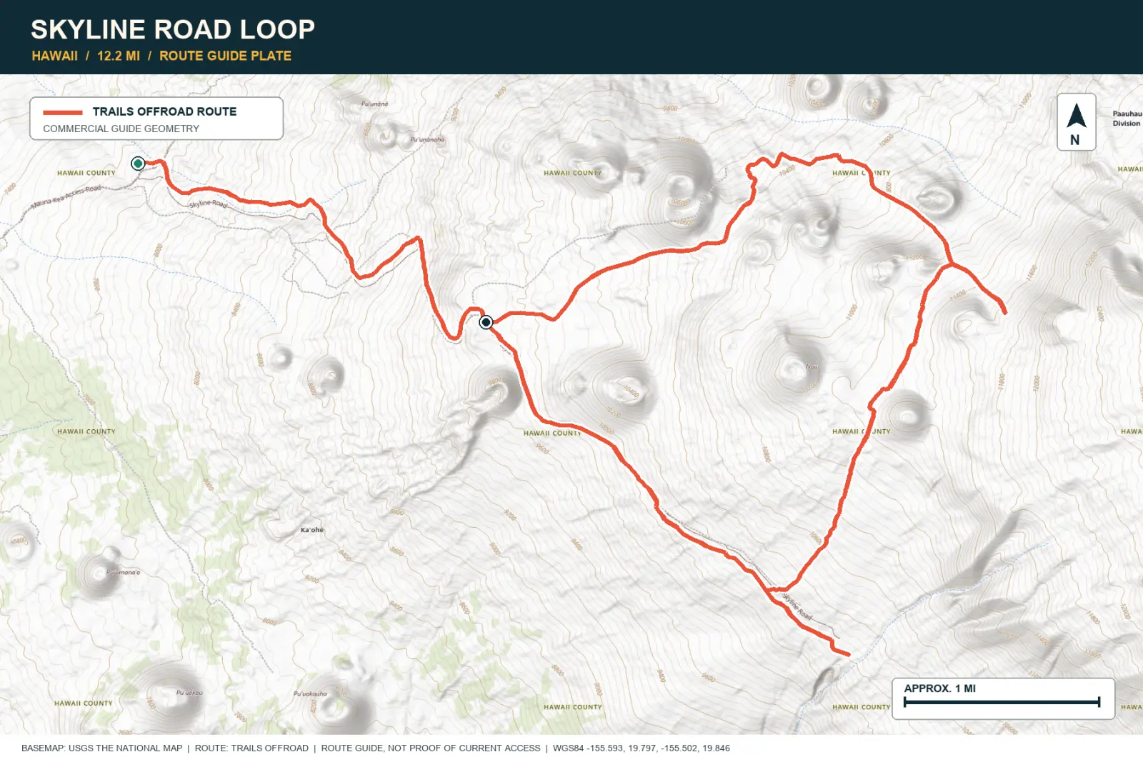 Topographic route map for Skyline Road Loop
