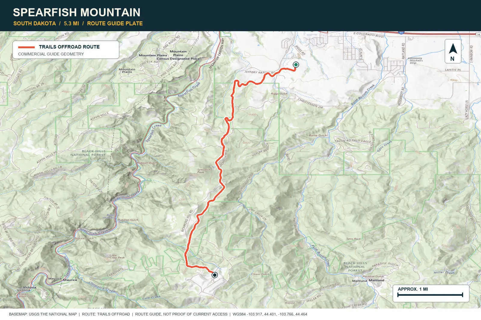 Topographic route map for Spearfish Mountain
