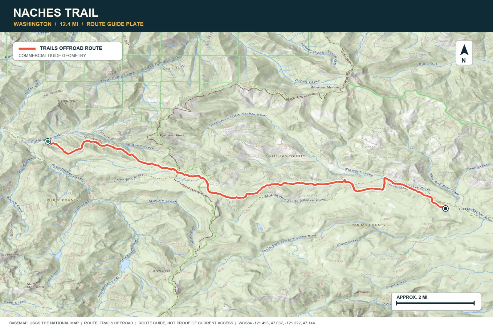 Topographic route map for Naches Trail