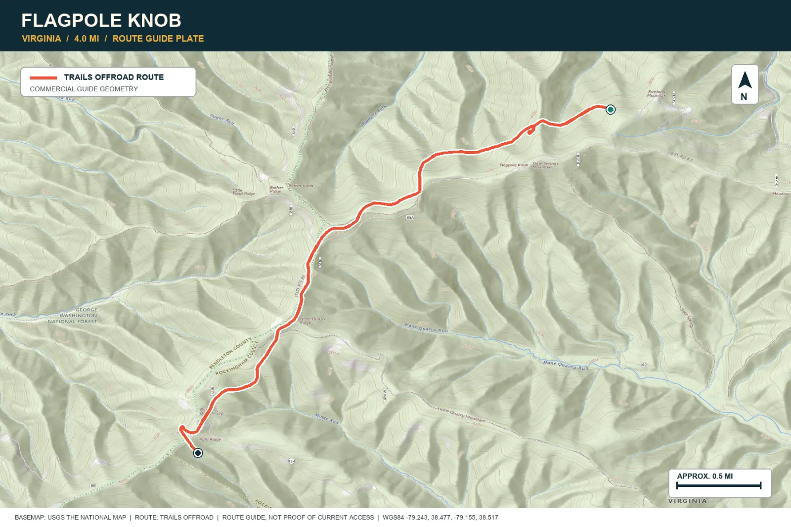 Topographic route map for Flagpole Knob