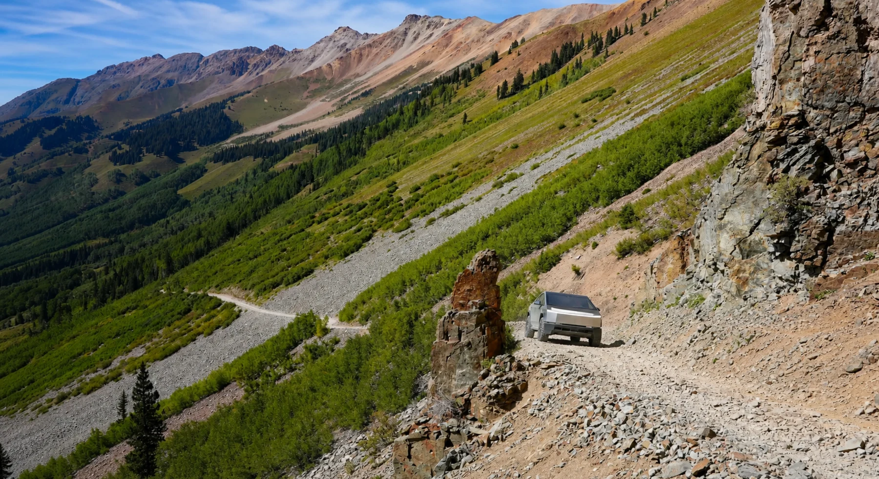 A rocky shelf road crossing Ophir Pass in Colorado