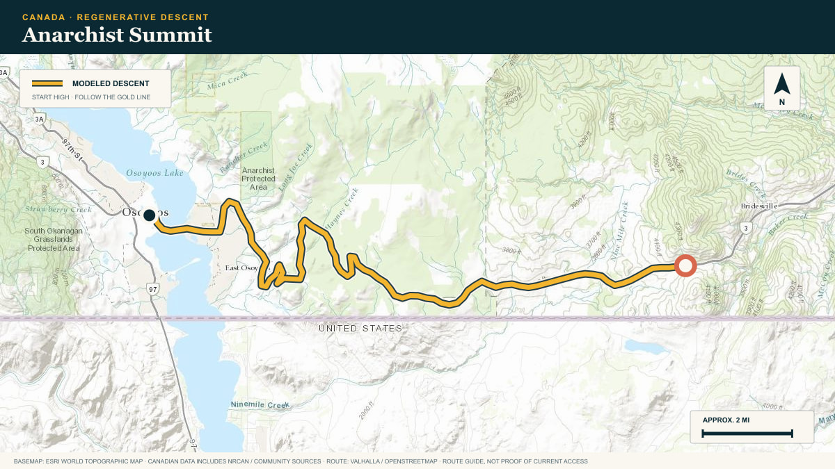 Topographic route plate for the Anarchist Summit descent