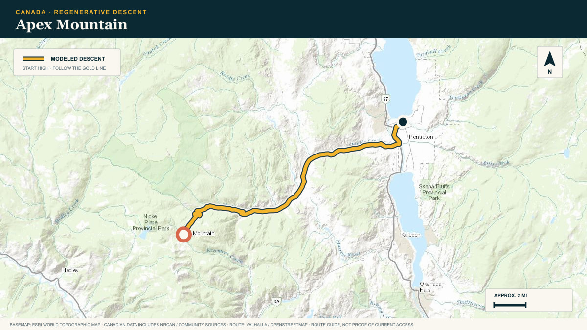 Topographic route plate for the Apex Mountain descent