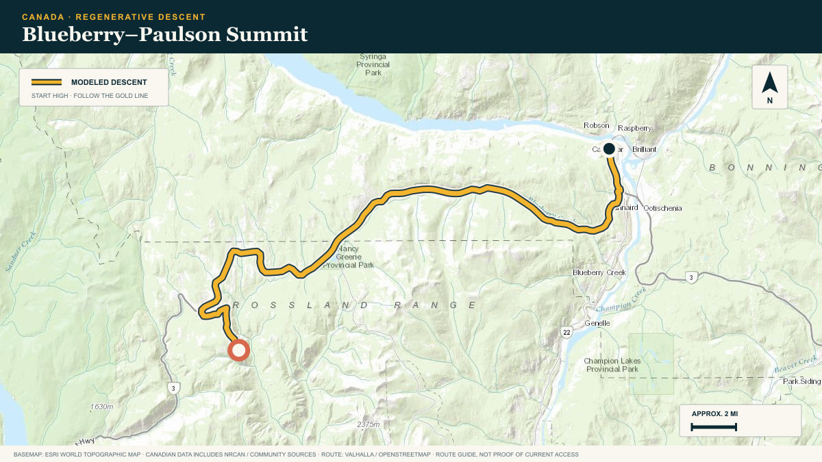 Topographic route plate for the Blueberry–Paulson Summit descent