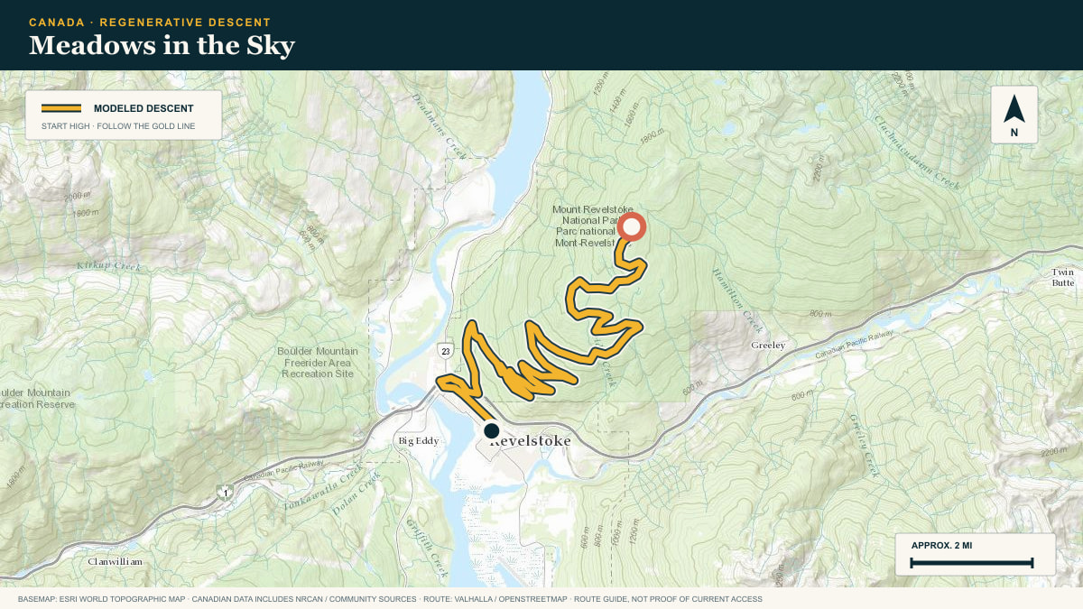 Topographic route plate for the Meadows in the Sky descent
