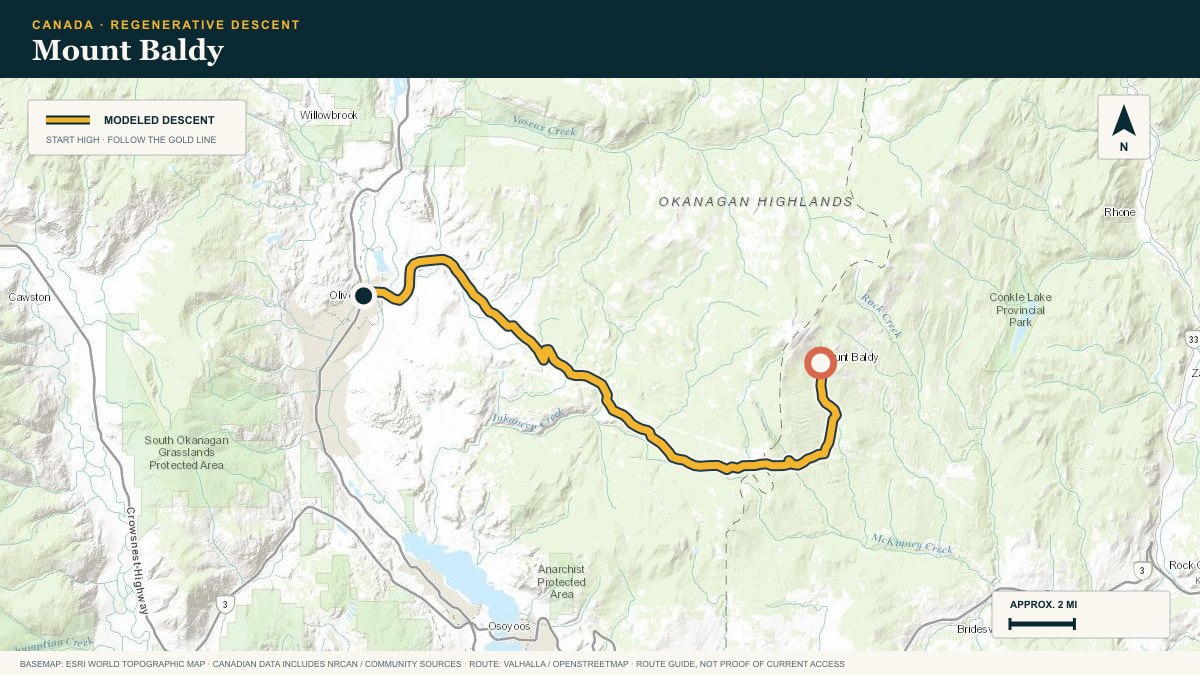Topographic route plate for the Mount Baldy descent