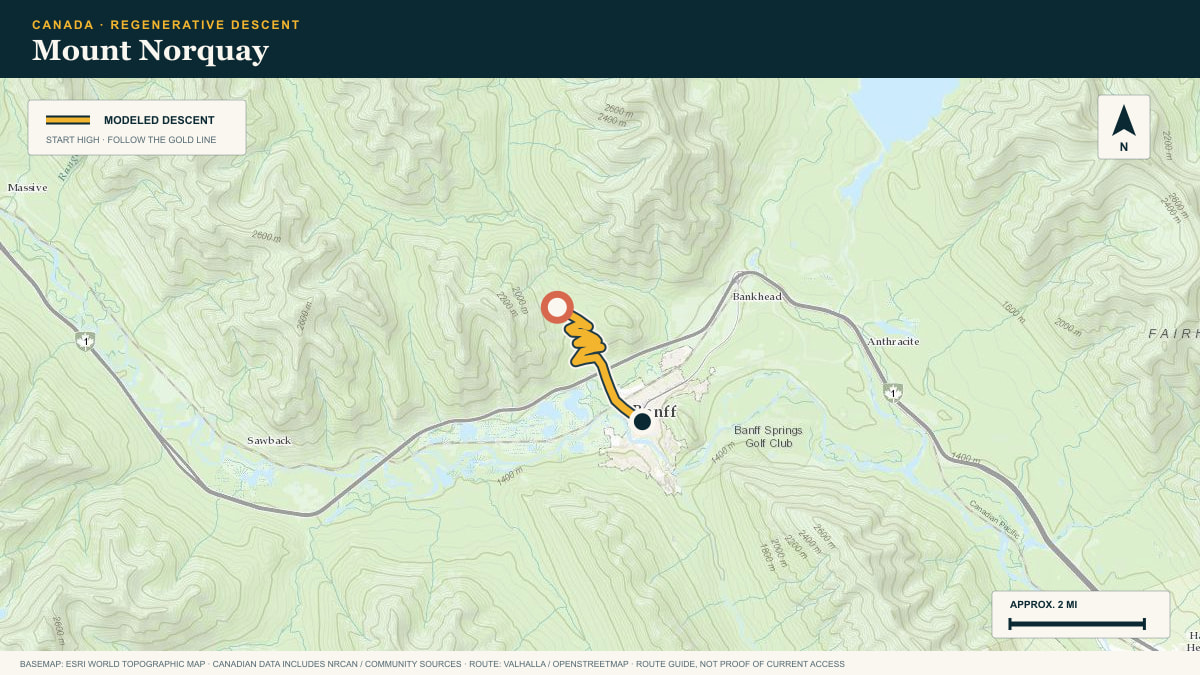 Topographic route plate for the Mount Norquay descent
