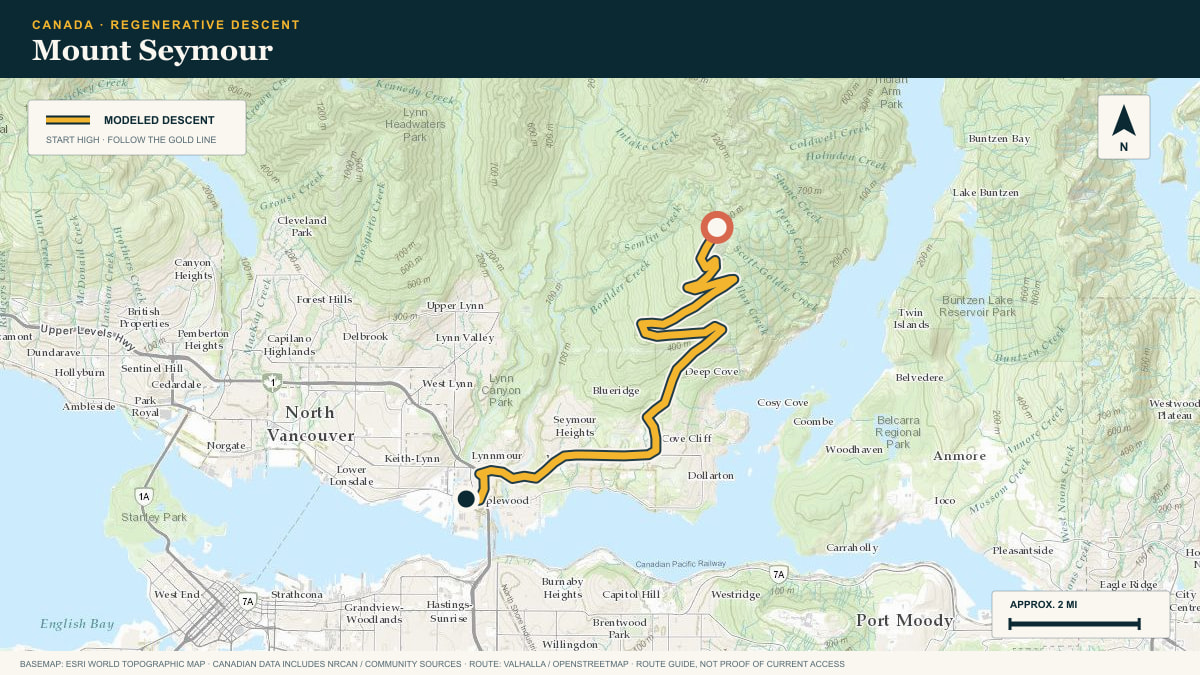 Topographic route plate for the Mount Seymour descent