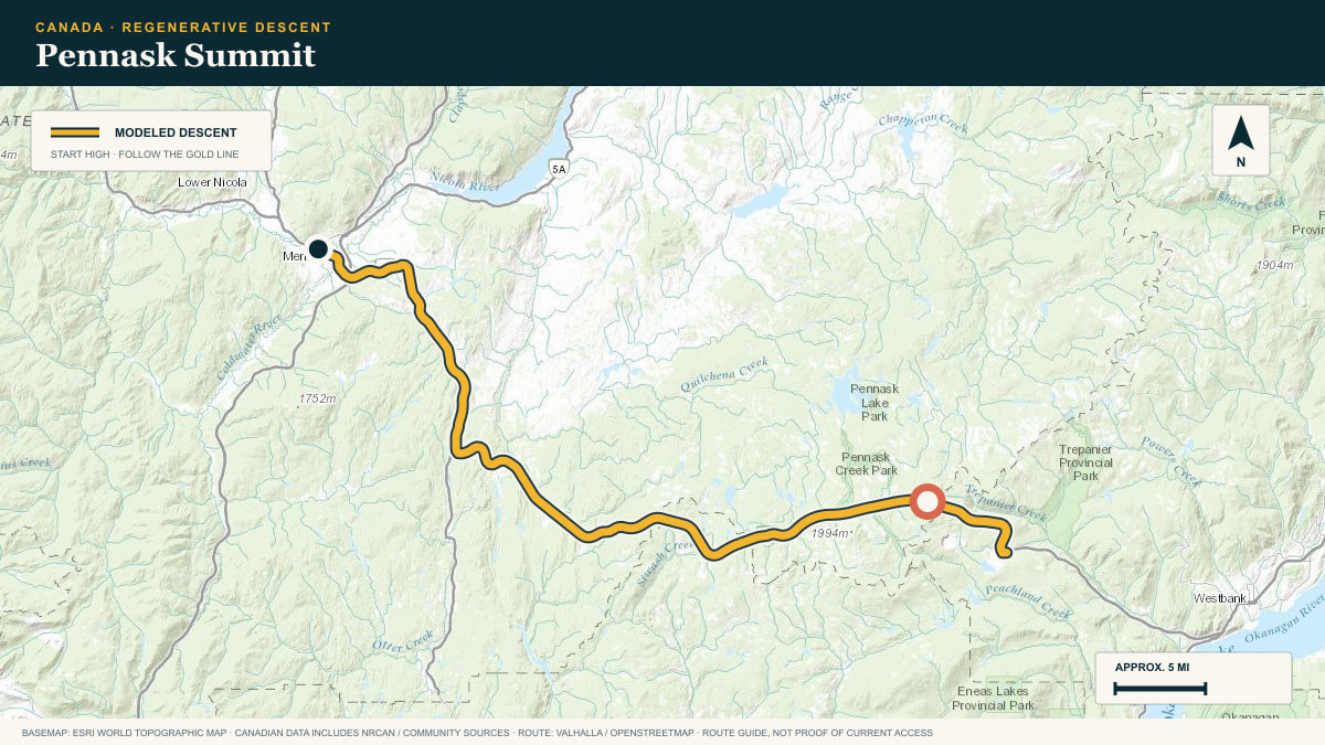Topographic route plate for the Pennask Summit descent
