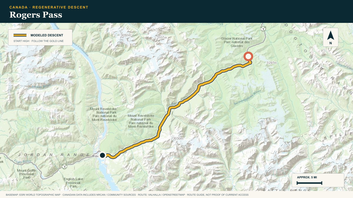 Topographic route plate for the Rogers Pass descent