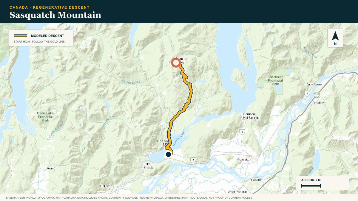 Topographic route plate for the Sasquatch Mountain descent