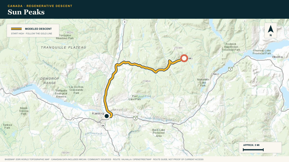 Topographic route plate for the Sun Peaks descent