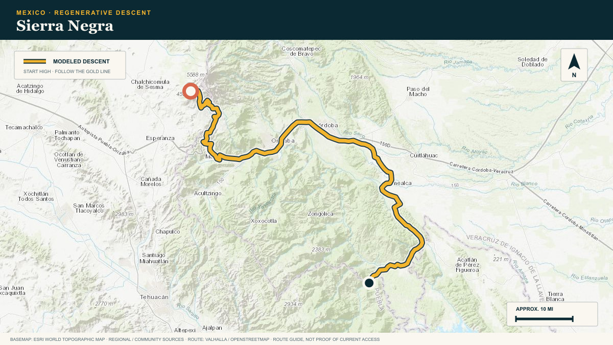 Topographic route plate for the Sierra Negra descent