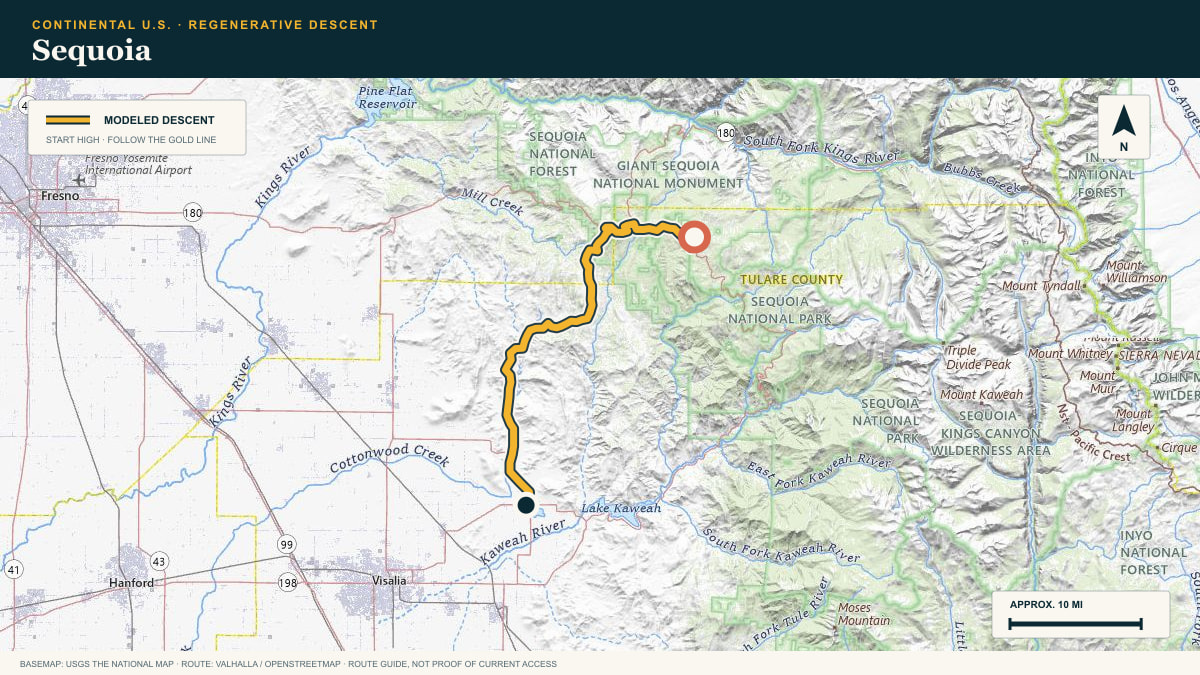 Topographic route plate for the Sequoia descent