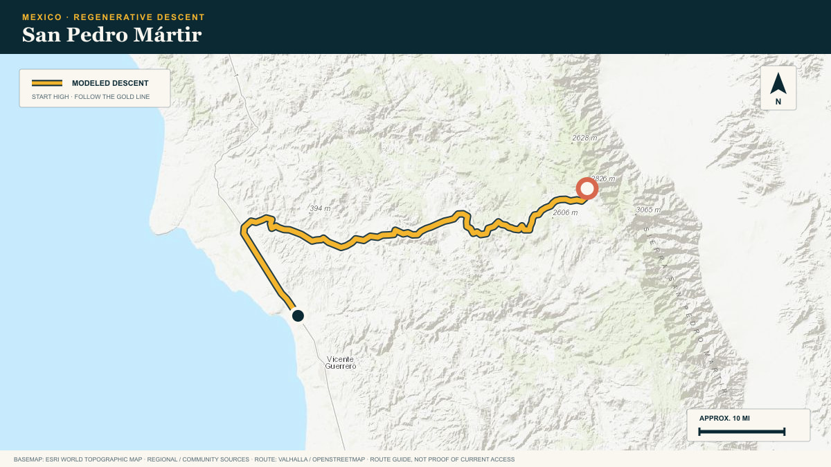 Topographic route plate for the San Pedro Mártir descent
