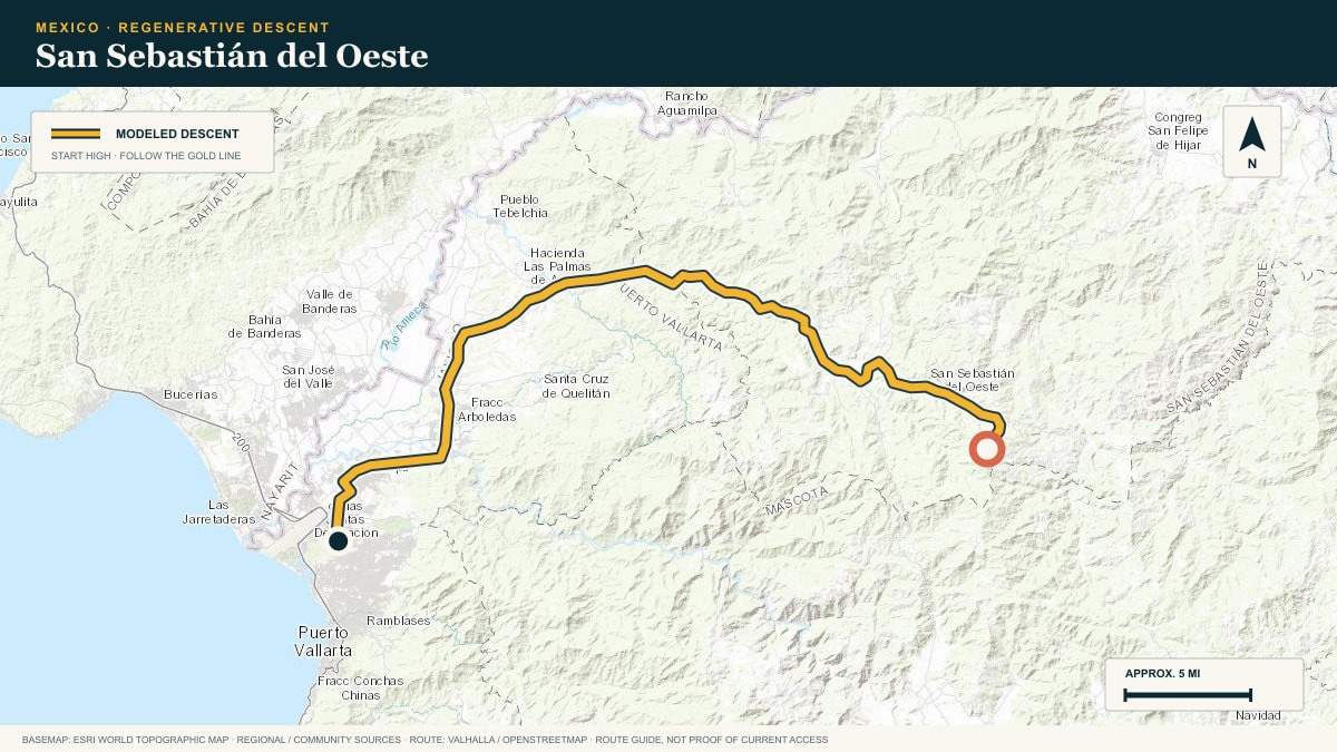 Topographic route plate for the San Sebastián del Oeste descent