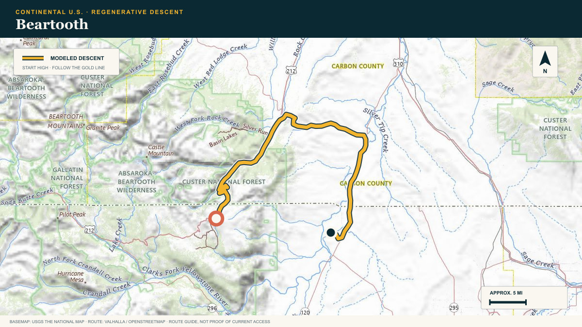 Topographic route plate for the Beartooth descent