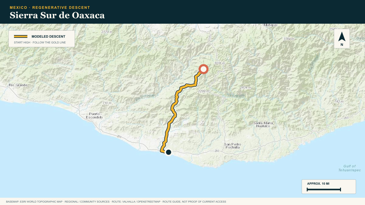 Topographic route plate for the Sierra Sur de Oaxaca descent
