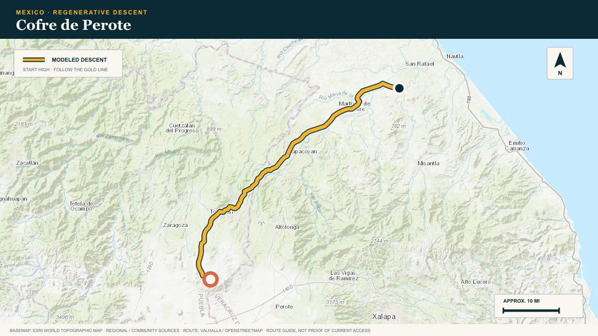 Topographic route plate for the Cofre de Perote descent