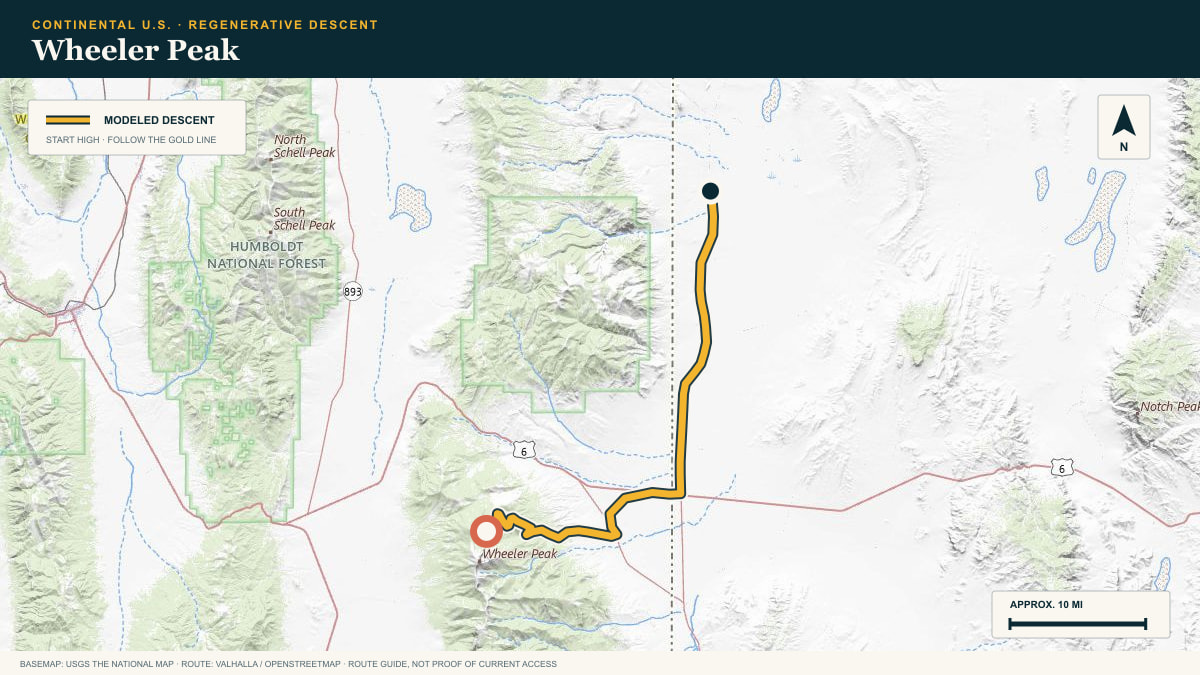 Topographic route plate for the Wheeler Peak descent