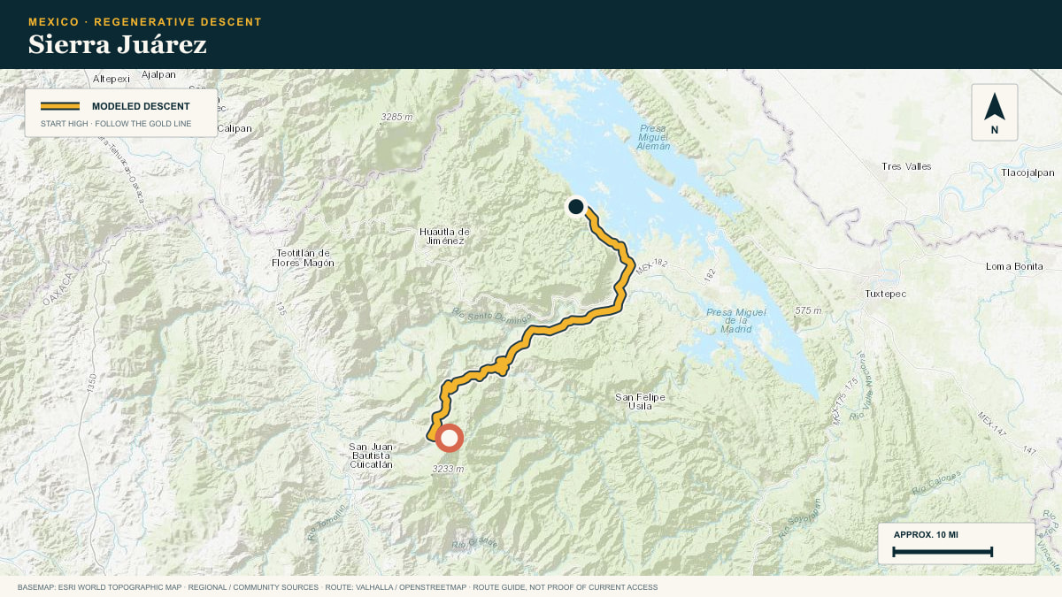 Topographic route plate for the Sierra Juárez descent