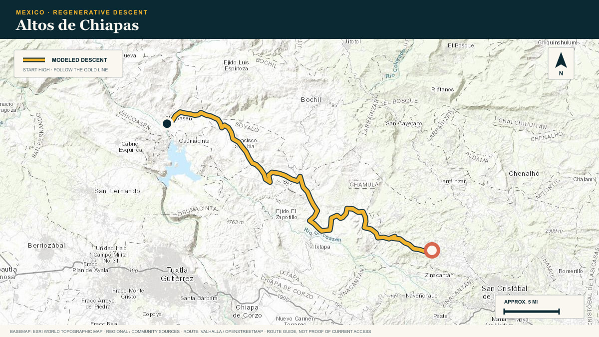 Topographic route plate for the Altos de Chiapas descent