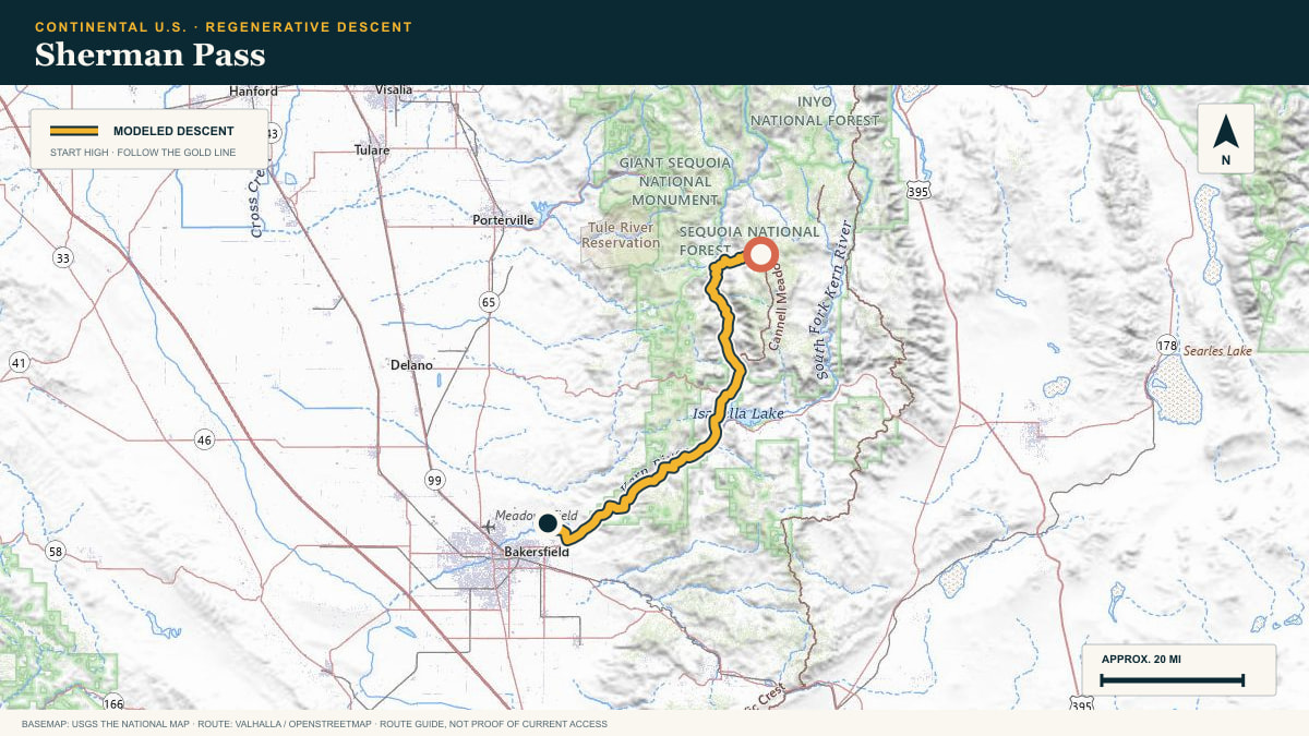 Topographic route plate for the Sherman Pass descent