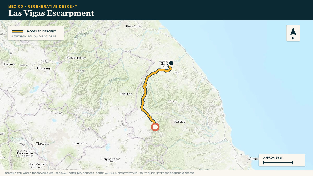 Topographic route plate for the Las Vigas Escarpment descent