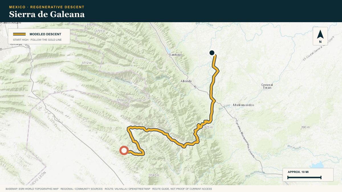 Topographic route plate for the Sierra de Galeana descent