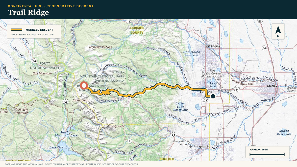 Topographic route plate for the Trail Ridge descent