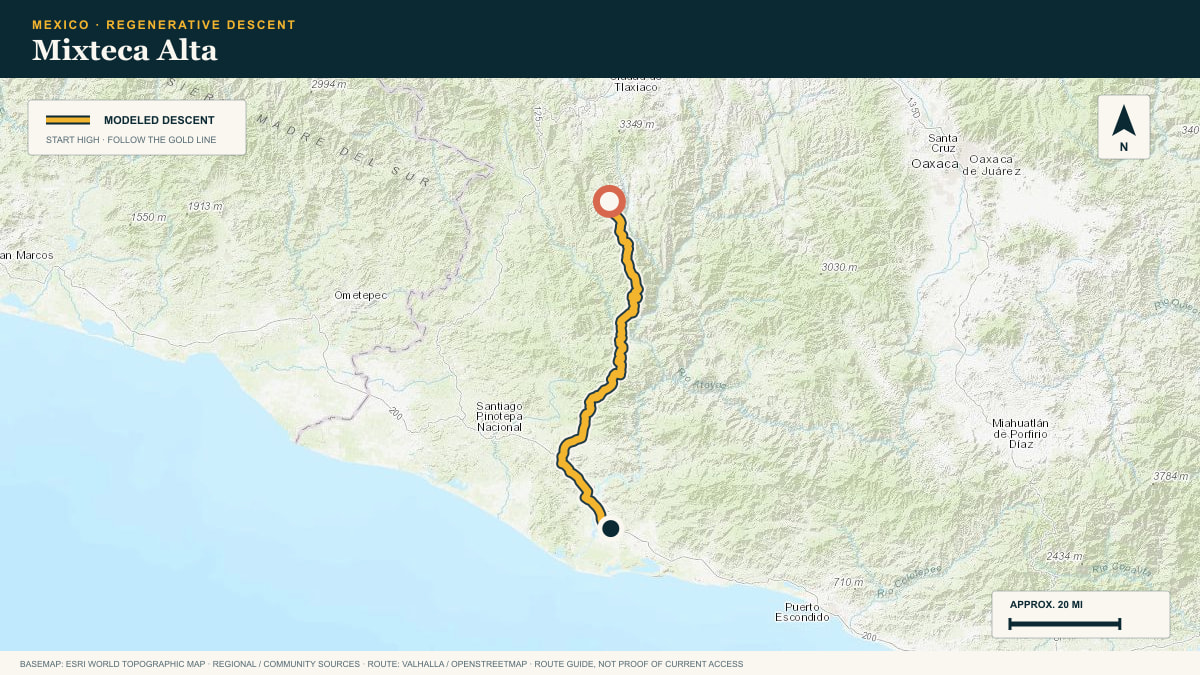 Topographic route plate for the Mixteca Alta descent