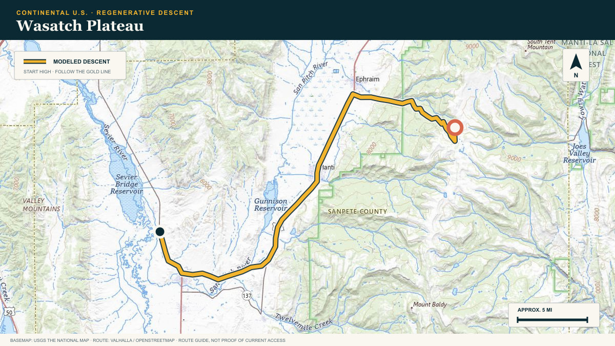 Topographic route plate for the Wasatch Plateau descent