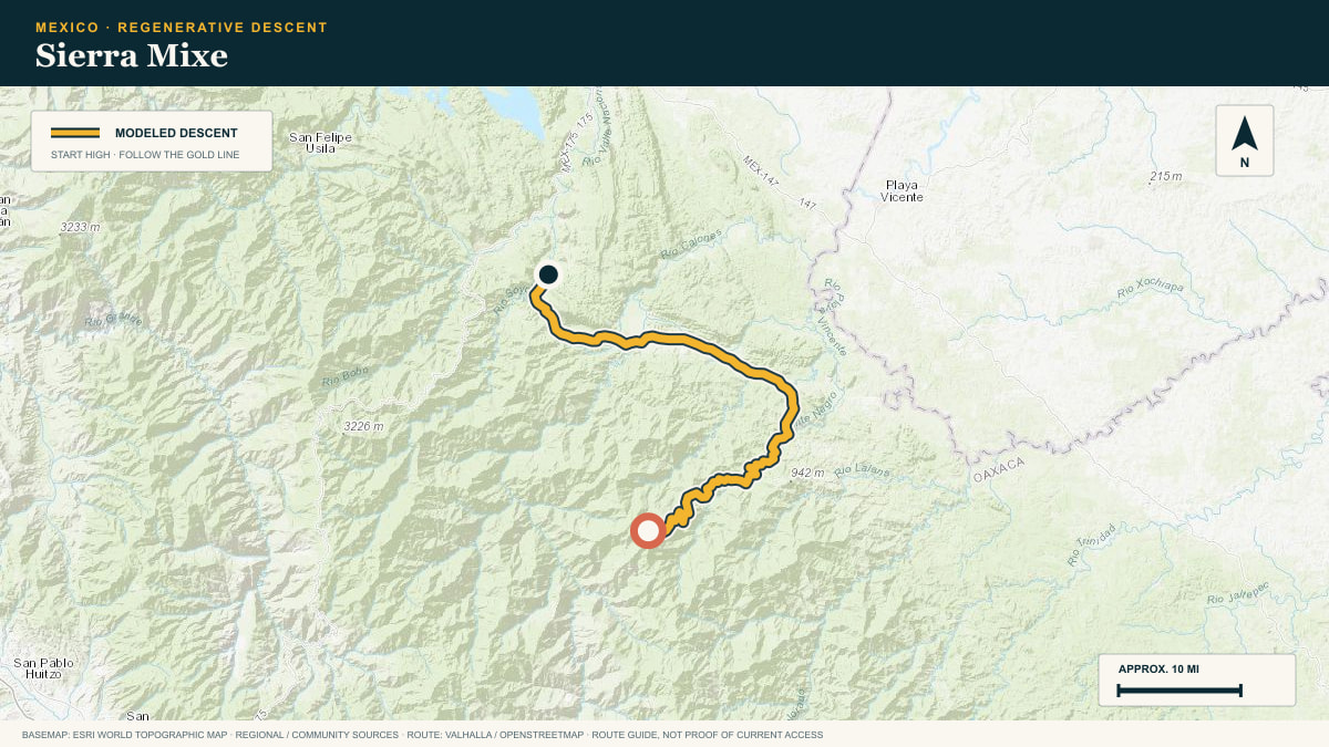 Topographic route plate for the Sierra Mixe descent