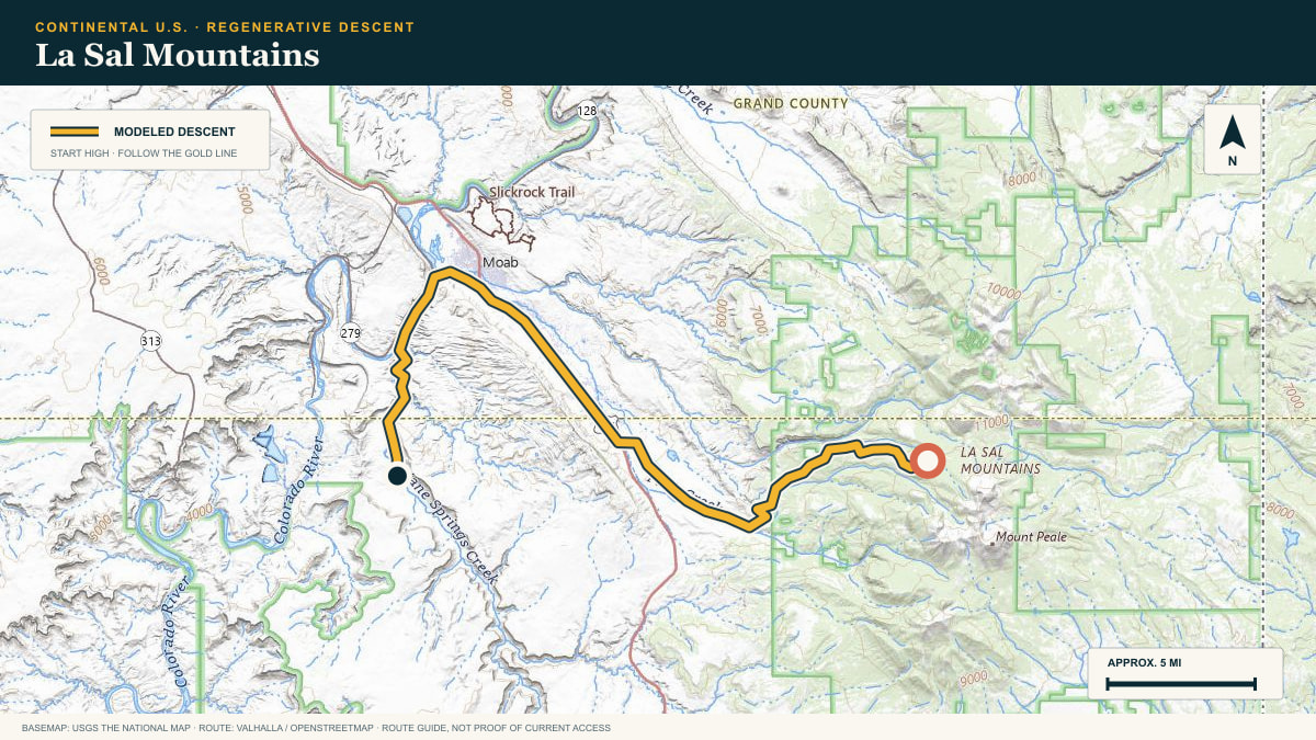 Topographic route plate for the La Sal Mountains descent