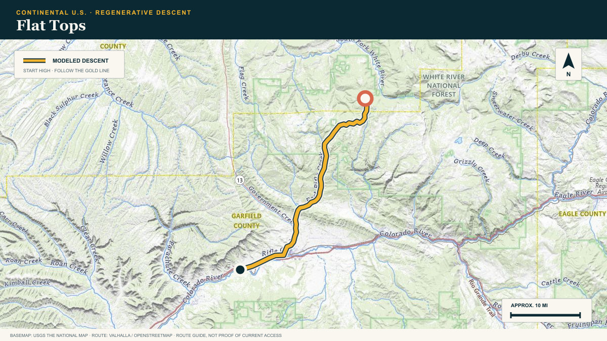 Topographic route plate for the Flat Tops descent