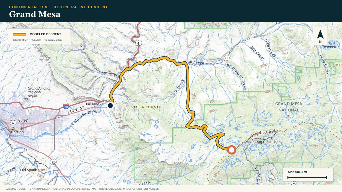Topographic route plate for the Grand Mesa descent