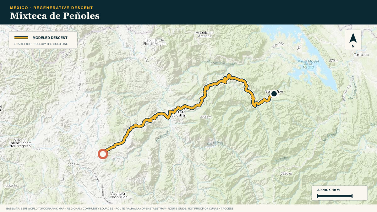 Topographic route plate for the Mixteca de Peñoles descent