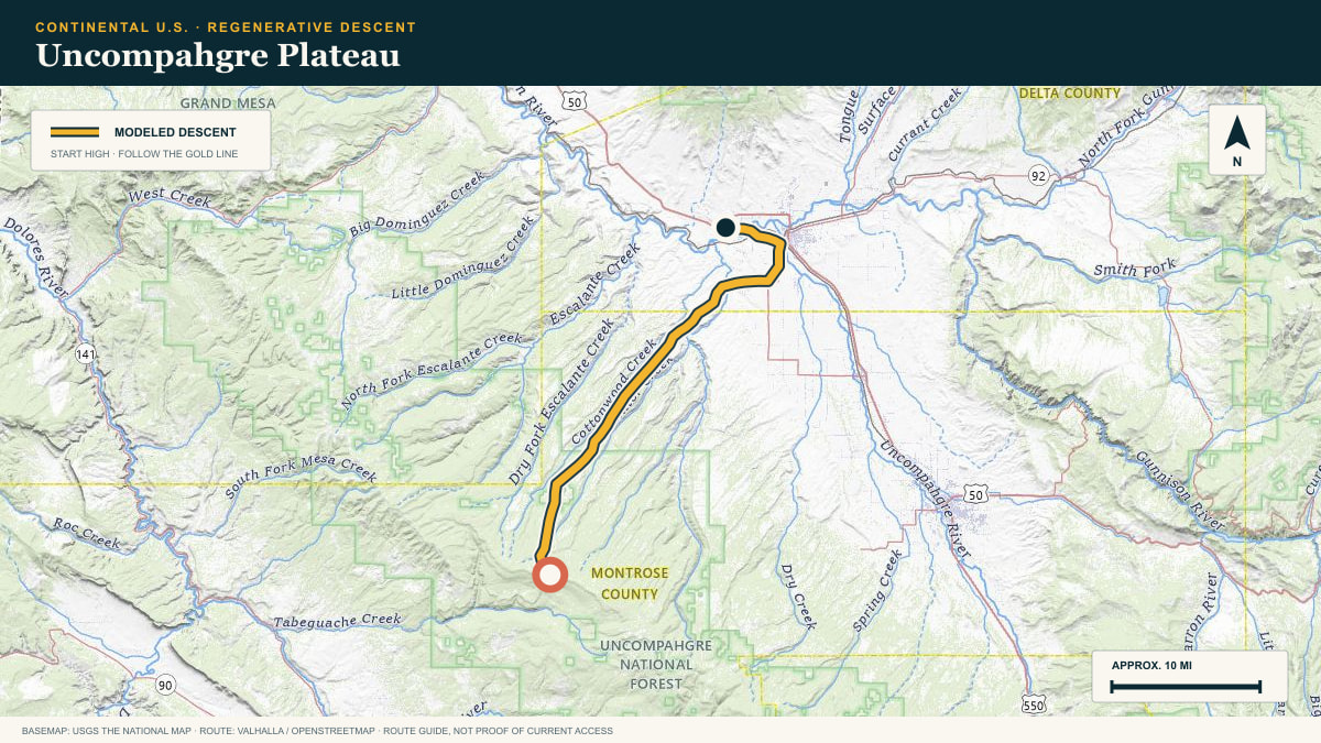 Topographic route plate for the Uncompahgre Plateau descent