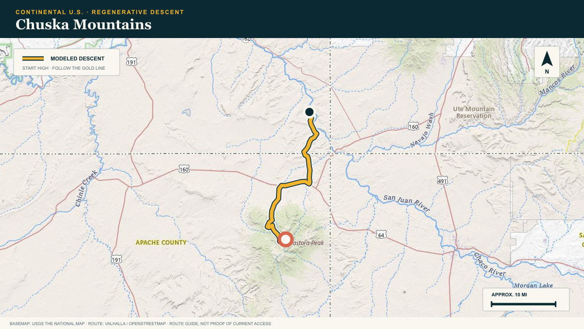 Topographic route plate for the Chuska Mountains descent