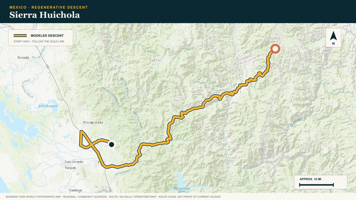 Topographic route plate for the Sierra Huichola descent