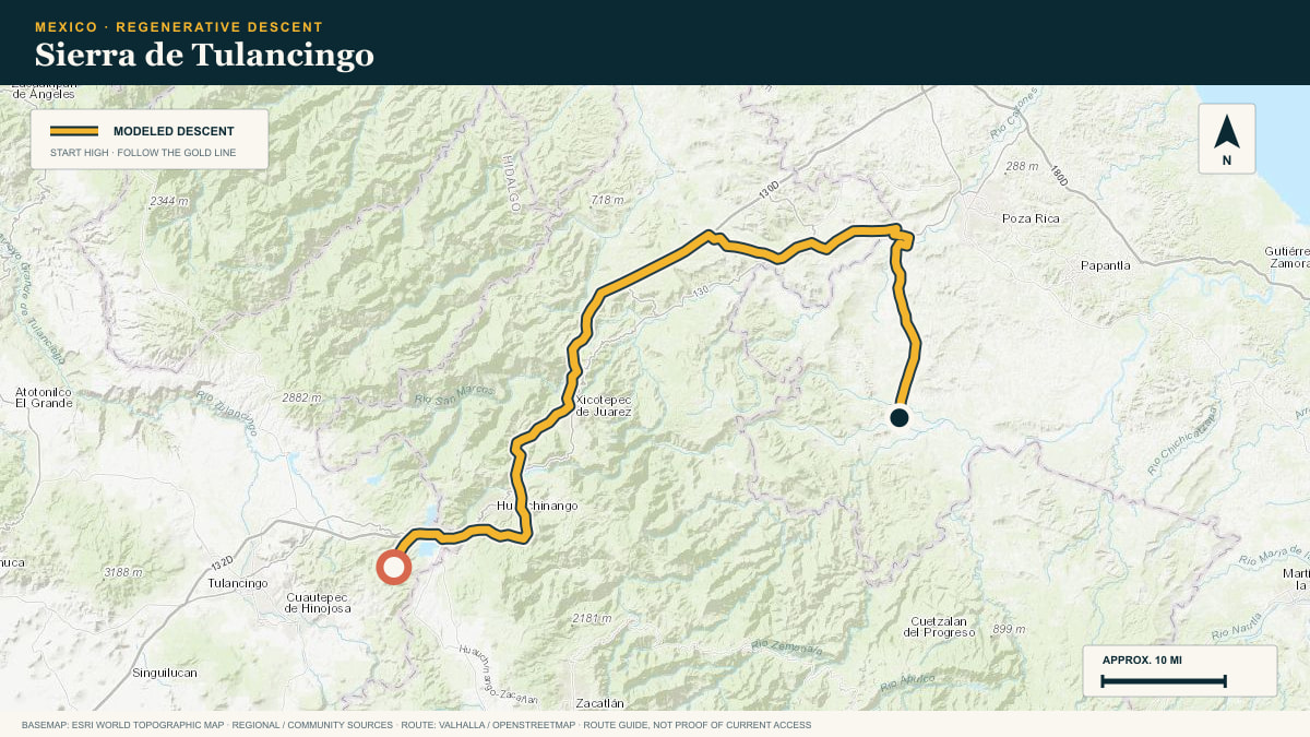 Topographic route plate for the Sierra de Tulancingo descent