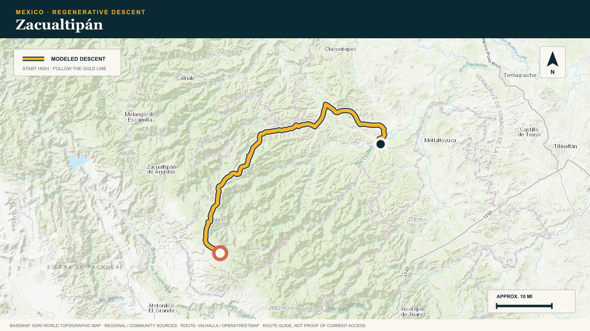 Topographic route plate for the Zacualtipán descent