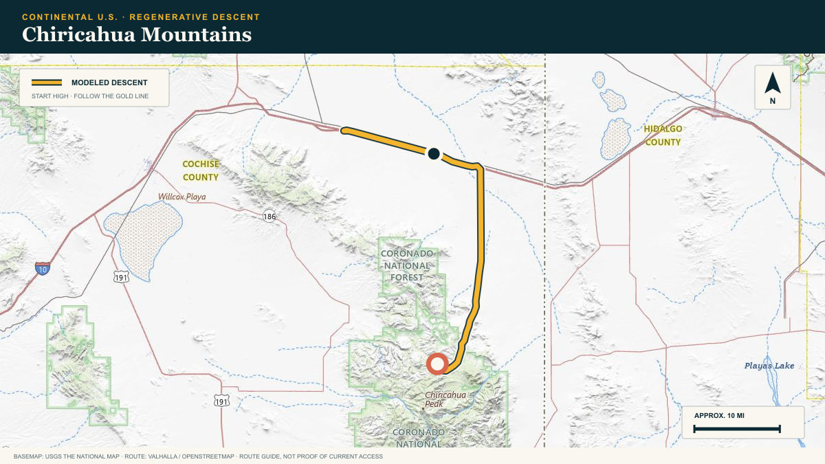 Topographic route plate for the Chiricahua Mountains descent